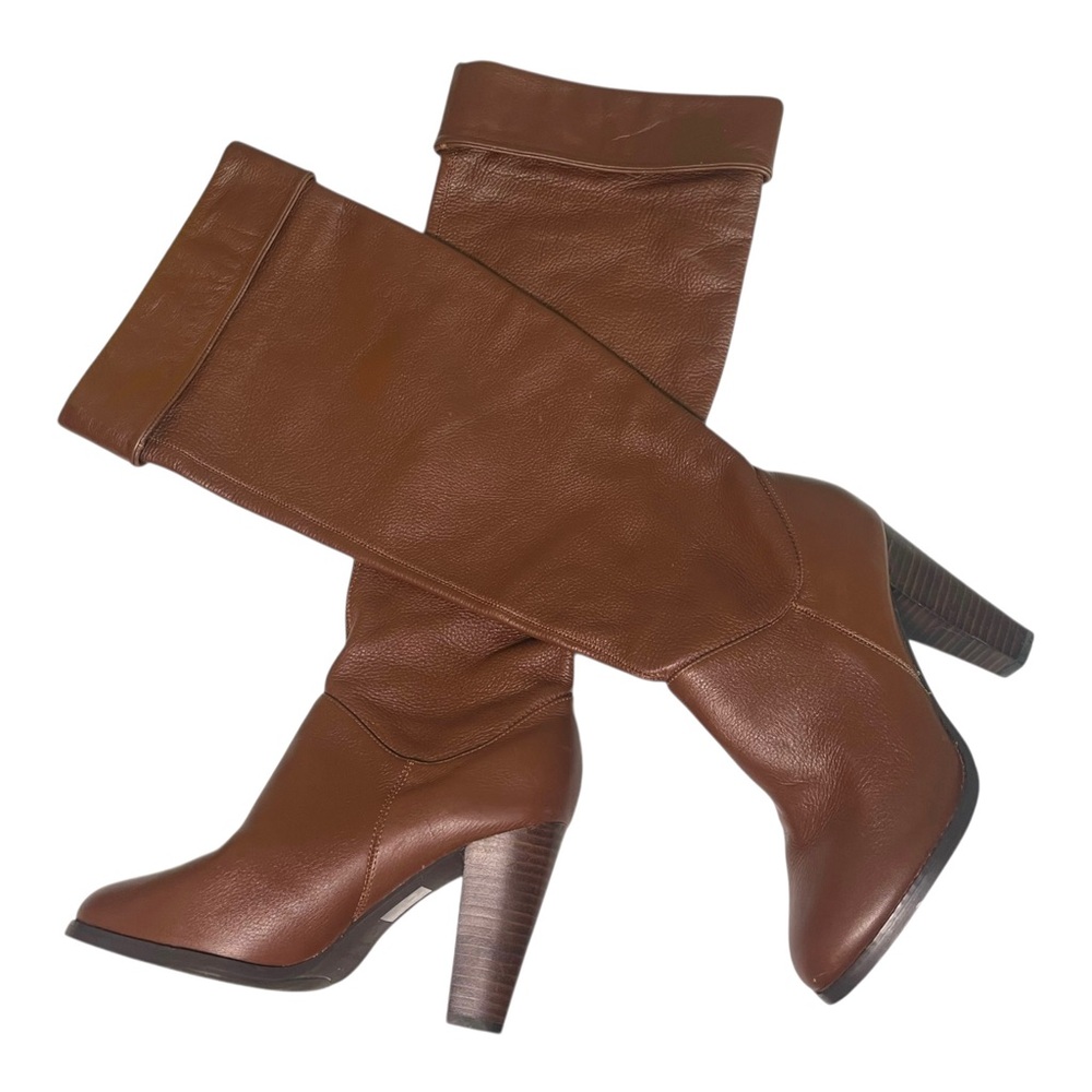 Colin Stuart Brown Pebble Leather Knee High Heeled Boots Women's Size 9 B